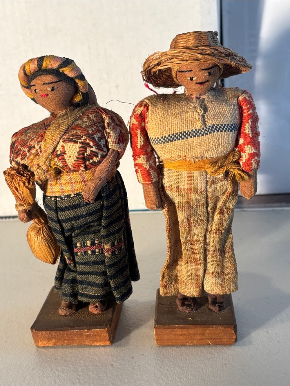 Vintage Handmade Guatemalan (Mayan) Folk Art Cloth Dolls-Pair